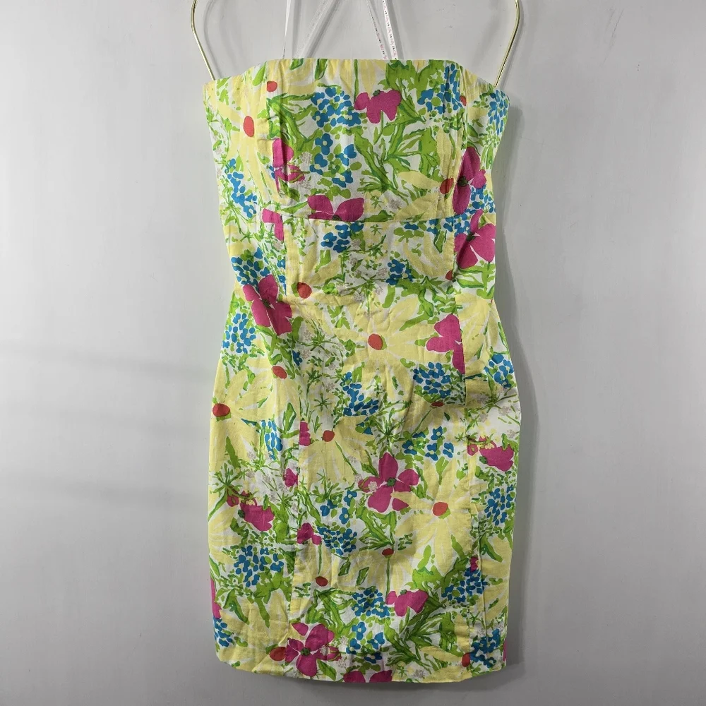 Lilly Pulitzer Franco Blue Eyed Girl Tie Back Strapless Multicolor Floral Dress - Picture 2 of 16